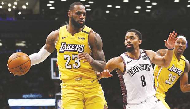 The Los Angeles Lakersu2019 LeBron James (left) in action against the Brooklyn Nets during a regular NBA game at Barclays Center in New York on January 23, 2020. (TNS)
