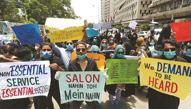 Salon workers yesterday demanded the reopening of their business after the provincial government extended the ban on beauty parlours as a precautionary measures to stem the spread of coronavirus in Karachi.