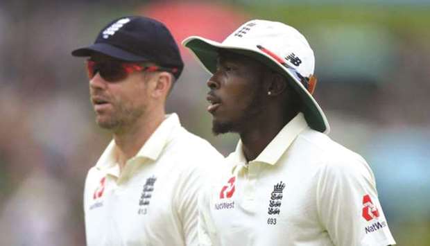 Englandu2019s all-time leading Test wicket-taker James Anderson (left) with teammate Jofra Archer.