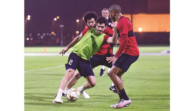 Al Rayyan players take part in a training session ahead of their QNB Stars League match against Qatar SC. (Twitter/AlrayyanSC)