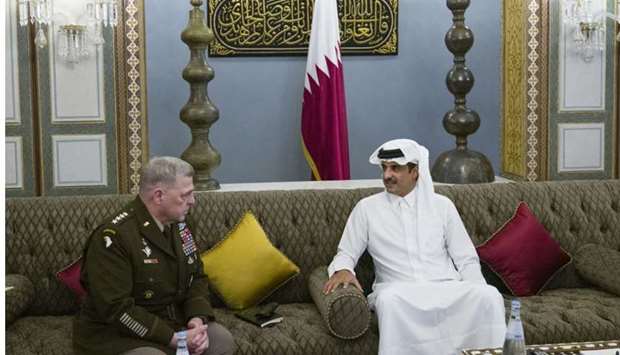His Highness the Amir Sheikh Tamim bin Hamad Al-Thani meets with  General Mark Milley, Chairman of the US Joint Chiefs of Staff at Al Bahr Palace