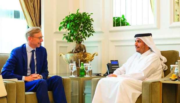 HE the Deputy Prime Minister and Minister of Foreign Affairs Sheikh Mohamed bin Abdulrahman al-Thani meets  with the visiting US Special Representative for Iran, Brian Hook, senior adviser to the Secretary of State.
