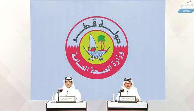 Dr Abdullatif al-Khal and Dr Hamad al-Rumaihi at yesterdayu2019s press conference.