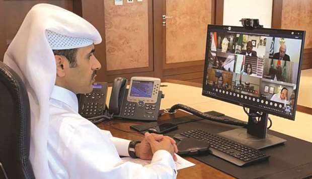 HE al-Kaabi attending the extraordinary meeting of the Arab Ministerial Council for Electricity, which was held virtually yesterday. Al-Kaabi led Qataru2019s delegation to the extraordinary meeting.