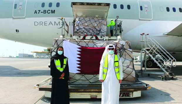 QFFD said the shipments, weighing 7 tonnes, were delivered by Qatar Airways and contained medical equipment and supplies such as masks and personal protective equipment for the medical staff.