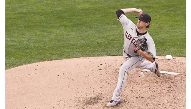 Shane Bieber of the Cleveland Indians delivers a pitch against the Minnesota Twins during the fourth inning of their MLB game at the Target Field in Minneapolis, Minnesota, on Thursday. (Getty Images/AFP)