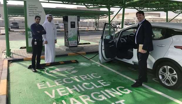 An EV charging station in Qatar.