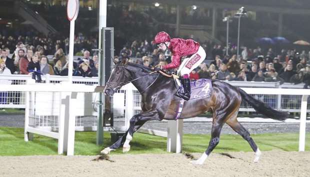 In this November 1, 2019, picture, Oisin Murphy rides Qatar Racingu2019s Kameko, trained by Andrew Balding, to Futurity Trophy Stakes (Group 1) victory in Newcastle, United Kingdom. (JDG)