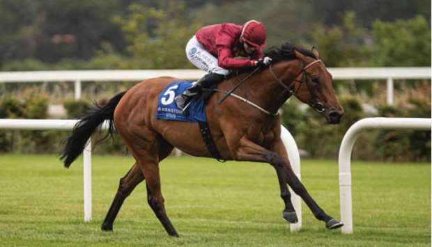 Ben Coen rides Know It All to Derrinstown Stud Fillies Stakes (Group 3) victory at Leopardstown, Ireland, on Wednesday. (Racing Post)