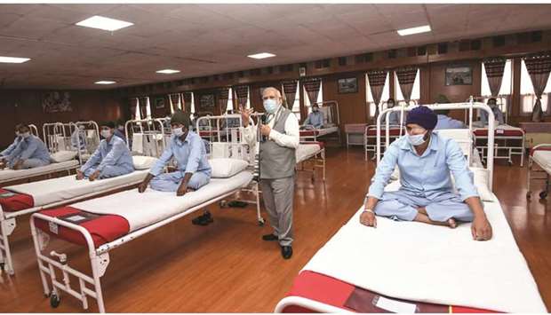 Prime Minister Narendra Modi visits an army hospital in Ladakh.