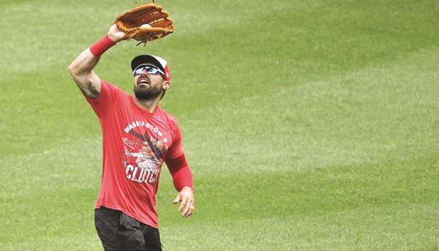Washington Nationals right fielder Adam Eaton catches a fly ball in the outfield during day five of workouts at Nationals Park. PICTURE: USA TODAY Sports