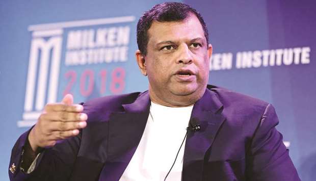 Tony Fernandes, group chief executive officer of AirAsia Bhd, speaks during the Milken Institute Asia Summit in Singapore (file). Fernandes said the airline was in talks with international and local lenders to raise funds to weather the crisis, adding he was hoping to raise u201cmore than 1bnu201d ringgit ($230mn) u2013 and possibly up to double that within six months.