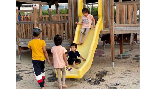 Children playing Friday as outdoor playgrounds opened as part of Phase 3 of the gradual lifting of Covid-19 restrictions. PICTURE: Noushad Thekkayil
