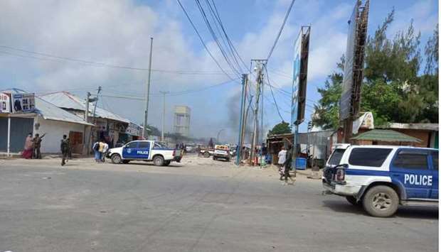Police vehicles at the scene of explosion. Picture courtesy of Somali National Television