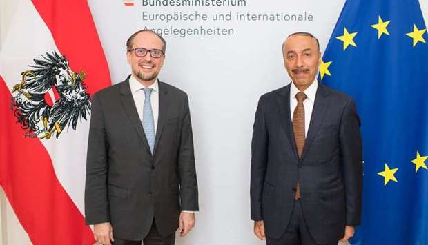 Austrian Foreign Minister Alexander Schellenberg meets with HE the Ambassador of Qatar to Austria and the Permanent Representative of Qatar to the United Nations and international organizations in Vienna Sultan bin Salmeen Al Mansouri