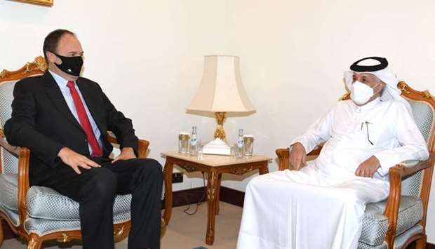 HE the Minister of State for Foreign Affairs Sultan bin Saad Al Muraikhi meets with  the ambassador of the Kingdom of Belgium to Qatar Dr Bart de Grove