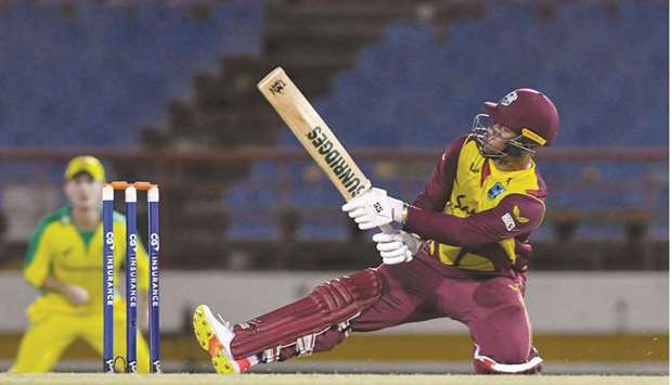 Shimron Hetmyer of West Indies in action during the 2nd T20I against Australia at Darren Sammy Cricket Ground at Gros Islet, Saint Lucia. (AFP)