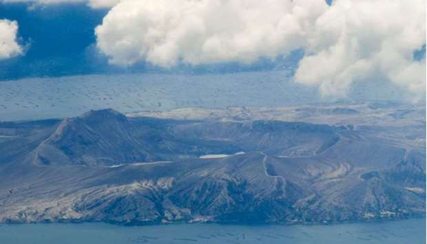 This aerial photograph taken on June 24, 2021 shows the Taal volcano crater.