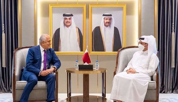 HE the Deputy Prime Minister and Minister of Foreign Affairs Sheikh Mohammed bin Abdulrahman Al-Thani meets with the US Special Representative for Peace in Afghanistan Zalmay Khalilzad