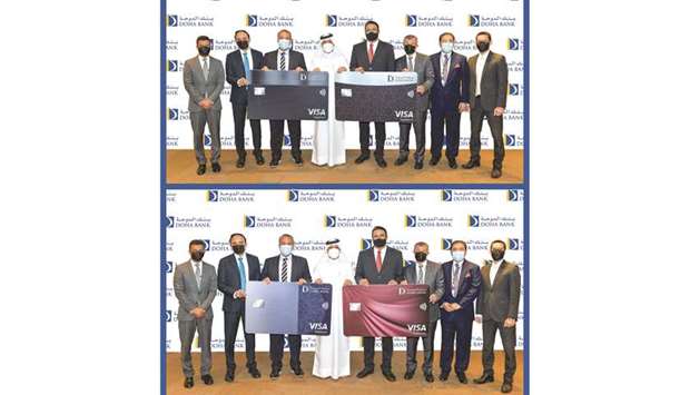 Doha Bank and Visa officials during the credit card launching.