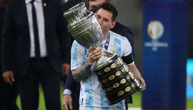 Argentina's Lionel Messi celebrates winning the Copa America trophy, recently. (Reuters)