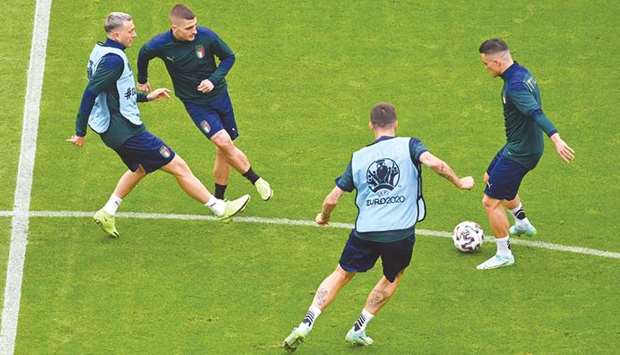 Italy players train in Munich yesterday. (AFP)