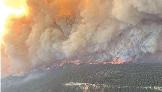 This handout photo courtesy of BC Wildfire Service shows the Sparks Lake wildfire in British Columbia, seen from the air on June 29.