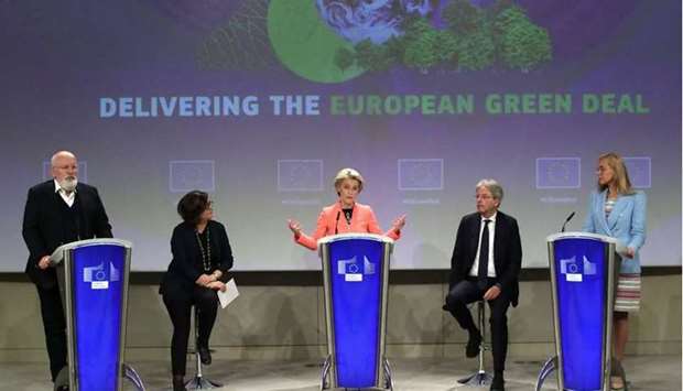 European Commission President Ursula von der Leyen gestures during EU's new climate policy proposals