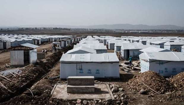 Shelters are seen at a newly built internally displaced person (IDP) camp which will host about 19000 people near Mekelle Industrial Park in Mekele, the capital of Tigray region, Ethiopia, on June 28. AFP
