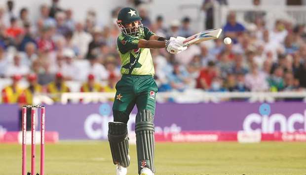 Pakistanu2019s Babar Azam in action during the first T20 match against England at Trent Bridge, Nottingham, Britain. (Reuters)
