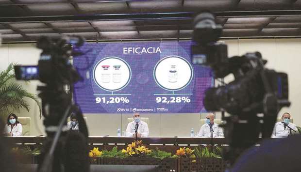This picture taken earlier this month shows doctors and scientists at a news conference in Havana about the Cuban Covid-19 vaccines.