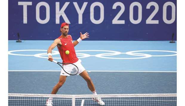 Novak Djokovic of Serbia trains at the Ariake Tennis Park in Tokyo. (Reuters)