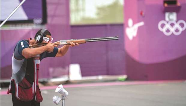 Qataru2019s trap shooter Mohamed al-Rumaihi trains at the Asaka Shooting Range in Tokyo on Monday.