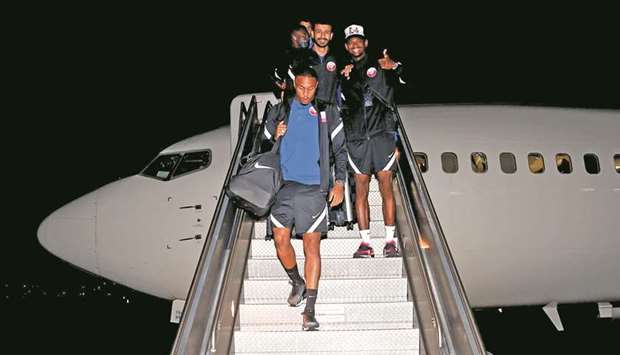Qataru2019s players arrive in Austin, Texas, on Monday, ahead of their Concacaf Gold Cup semi-final against the US.