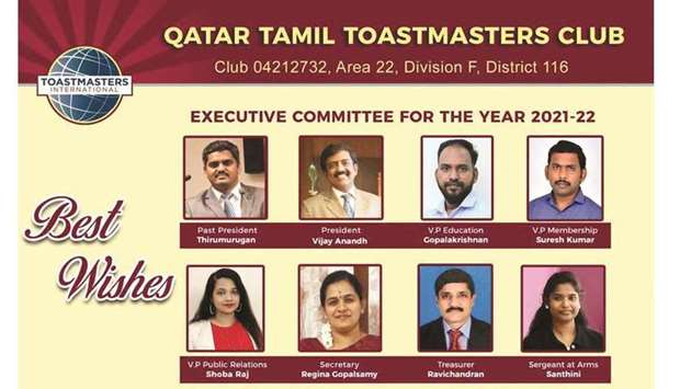 The new executive committee of Qatar Tamil Toastmasters Club for the year 2021-2022 has assumed office.