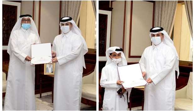 HE the Minister of Municipality and Environment Dr Abdulla bin Abdulaziz bin Turki al-Subaie has honoured a man, Ahmad Naji al-Aji, and his grandson, Sahim Yousef al-Aji, for their ,outstanding civil behaviour that embodied an excellent example of patriotism and environmental conservation,.