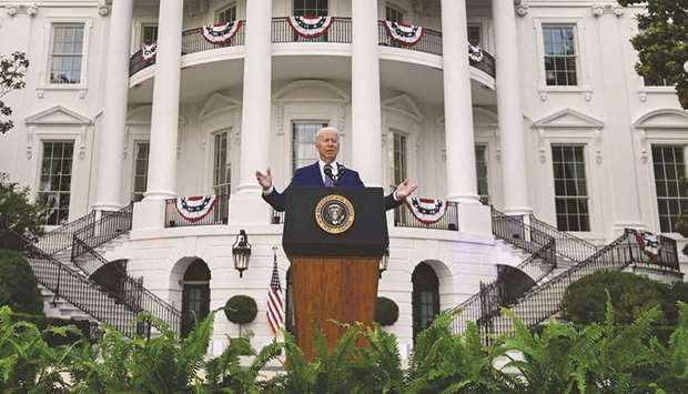 Biden speaks during Independence Day celebrations on the South Lawn of the White House.