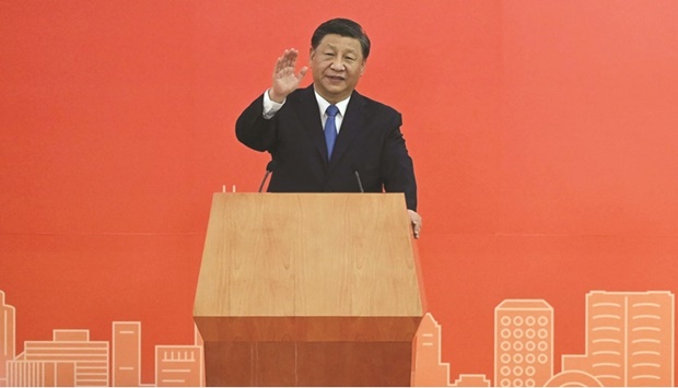 Chinese President Xi Jinping gestures as he speaks upon his arrival via high-speed rail in Hong Kong yesterday for celebrations marking the 25th anniversary of the cityu2019s handover from Britain to China. (AFP)