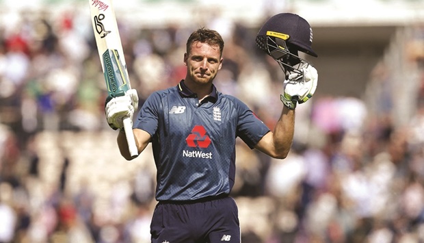 In this file photo taken on May 11, 2019 Englandu2019s Jos Buttler reacts as he leaves after his Innings of 110 not out during the second One Day International (ODI) against Pakistan in Southampton.