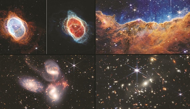 This handout composite image by Nasa/ESA released yesterday shows the dawn of a new era in astronomy has begun as the world gets its first look at the full capabilities of the James Webb Space Telescope.