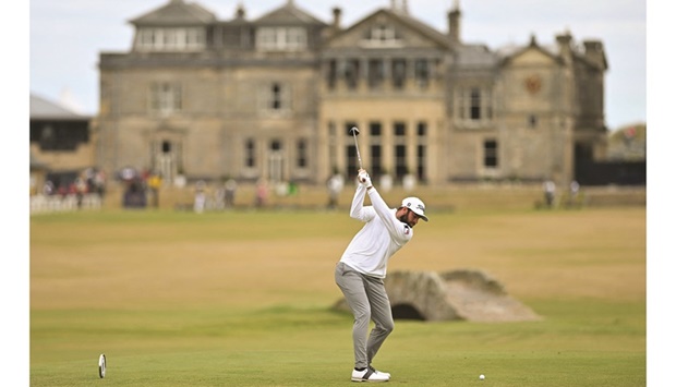 Cameron Young of the US plays from the 18th tee during The 150th British Open at St Andrews in Scotland yesterday. (AFP)