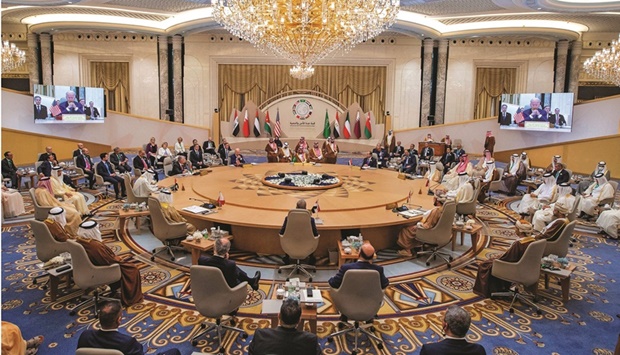 This handout picture released by the Saudi Royal Palace shows leaders and representatives of the Gulf Co-operation Council (GCC) countries, the US, Egypt, Iraq, and Jordan at the Jeddah Security and Development Summit (GCC+3).