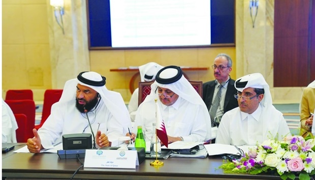 (From left) Qatar Chamber board member Dr Mohamed bin Jawhar al-Mohamed, Qatar Chamber chairman Sheikh Khalifa bin Jassim al-Thani, and Qatar Chamber general manager Saleh bin Hamad al-Sharqi.
