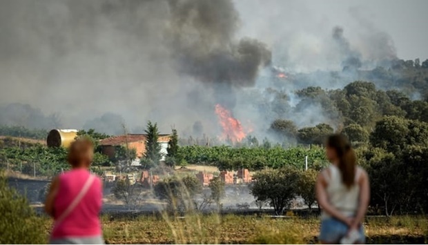 Smoke rising from the vineyards in Pumarejo, northwest Spain, on July 18, 2022.