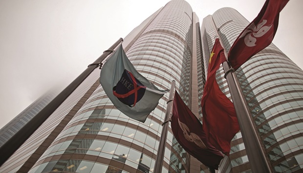 An external view of the Hong Kong Stock Exchange. The Hang Seng Index closed up 0.2% to 20,614.49 points yesterday.