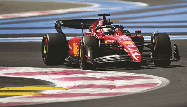 Ferrariu2019s Monegasque driver Charles Leclerc steers his car during the first free practice session at the French Grand Prix at Le Castellet circuit, southern France, yesterday. (AFP)