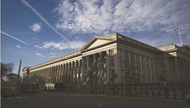 The US Treasury building in Washington, DC. Treasuries extended their surge on Friday as new data on US manufacturing added fuel to concern that Federal Reserve rate hikes will lead to a recession.