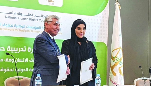 The memorandum was signed by HE the Chairperson of the NHRC Mariam bint Abdullah al-Attiyah, and the Chairman of the CNDH Abdel Majid Zaalani.