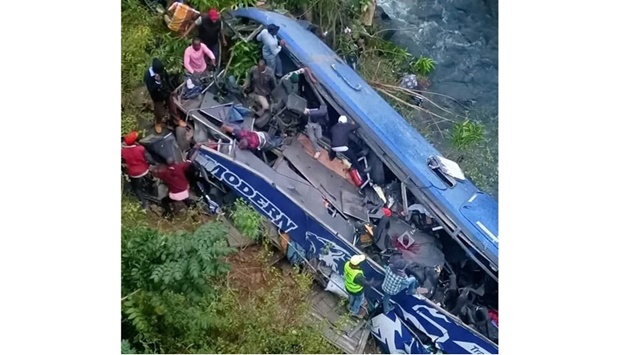 The remains of the bus after falling into the Nithi River valley. 