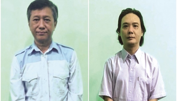 A combination image shows Kyaw Min Yu, also known as Ko Jimmy and Phyo Zeya Thaw, two of the four democracy activists executed by Myanmaru2019s military authorities,  in this undated screen grabs taken from a handout video.